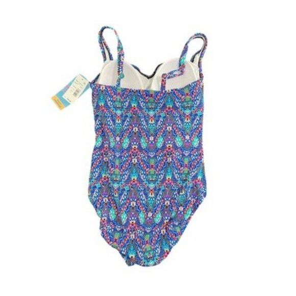 Swim Solutions Tummy Control Shirred Blue One Piece Swimsuit Size 10 Padded NWT - Picture 3 of 4